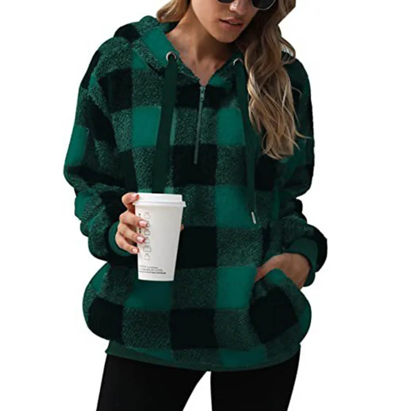 Autumn Hoodie Women\'s Casual Sweatshirt Creative Hoodie Matching Streetwear Plaid Hooded Wool Coat High Quality Hoodie CYXX171