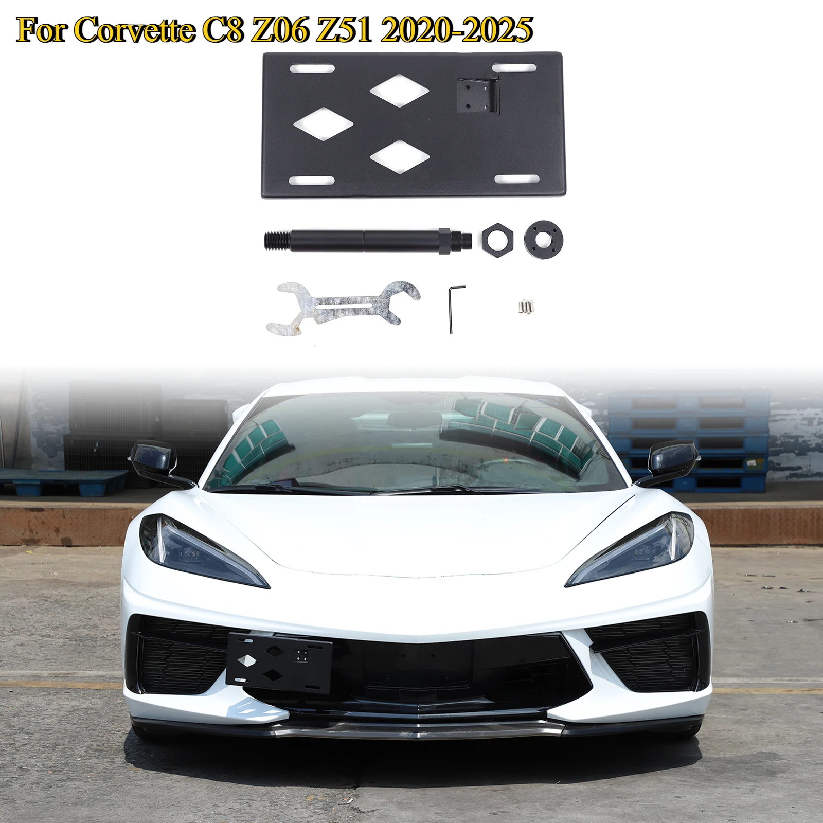 

Car License Plate Bracket Front Tow Hooks License Plate Mount License Plate Frame For Corvette C8 Z06 Z51 20-25 Car Accessories
