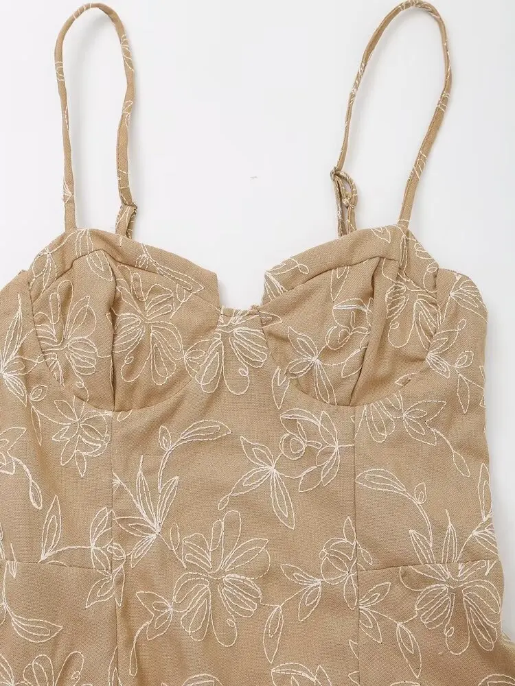 Robe mi-longue brodée de fleurs pour femmes, soutien-gorge sexy, fronde, rétro, dos ouvert, fermeture éclair, décoration éducative, nouvelle mode, 2024