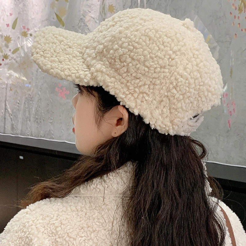 Lamb Wool Cap Women Baseball Cap Autumn Winter Warm Hat Lady Girls Outdoor Warm Winter Spring Plush Fuzzy Men Caps Hat