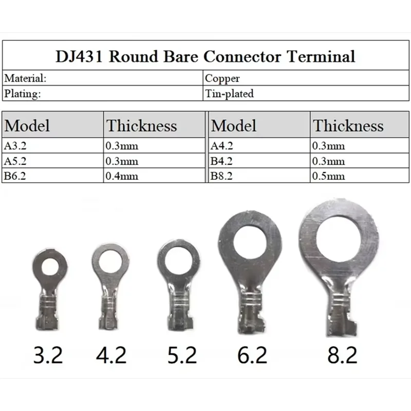 50/100pcs DJ431 Wire End Lug Terminal  A3.2 A4.2 A5.2 B4.2 B6.2 B8.2 O Ring Bare Copper Cold Press Circular Splice Crimp