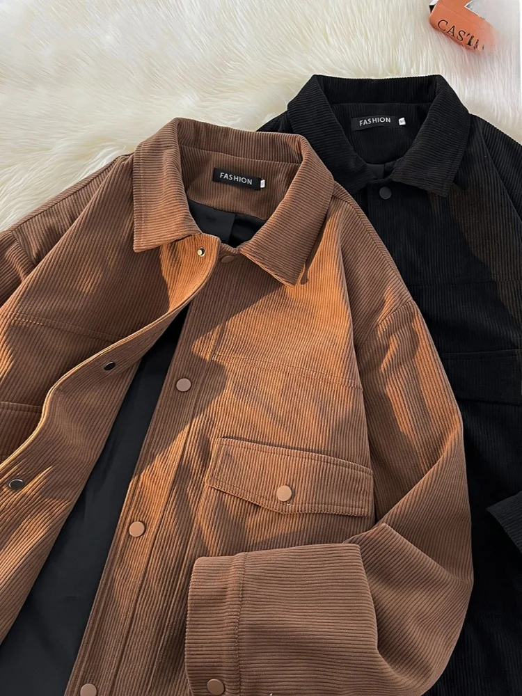 

Американская вельветовая куртка в стиле ретро для мужчин, весенне-осенняя, свободного кроя, с воротником, в рабочем стиле, молодежная, модная, брендовая, повседневная верхняя одежда