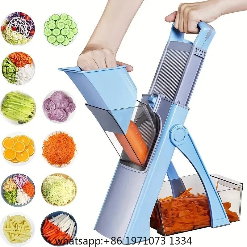 Safe Adjustable Vegetable Slicer - 4 Modes (Dicer, Julienne) Kitchen Chopping Tool (SkyBlue)