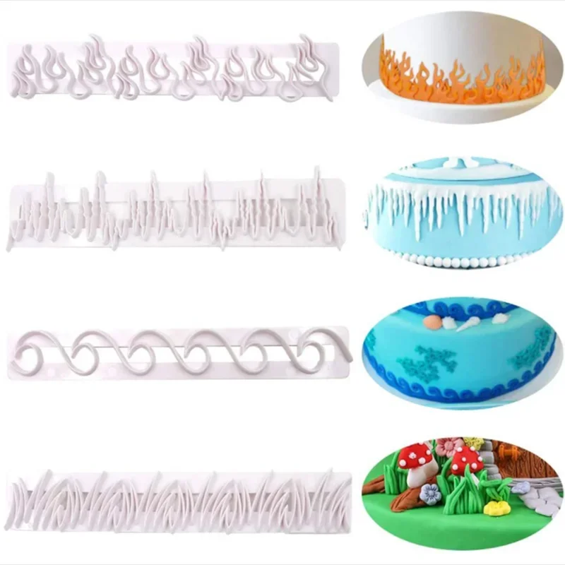 Cake Decor Cookie Molds Fondant Pastry Cutters Grass Waves Fire Ice Shape Cake Around Decor Baking Accessories Wedding Birthday