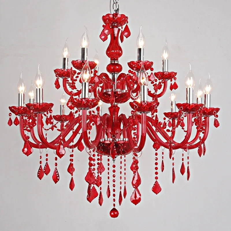 

TINNY European Luxury Crystal Pendent Lamp Red Wedding Room Living Room Restaurant Bedroom Villa Clothing Store KTV Chandelier