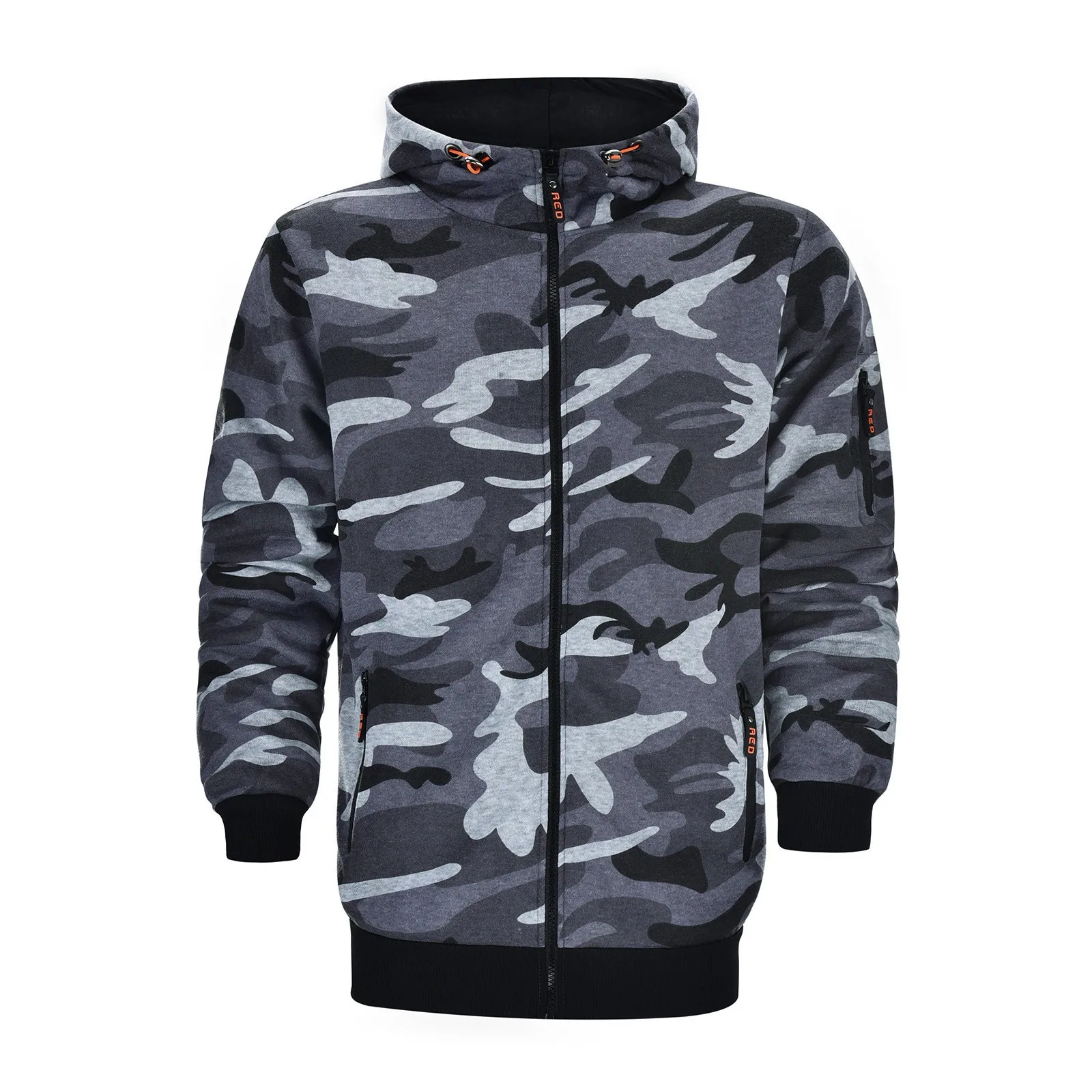 

2023 Men's Autumn And Winter Fashion Camouflage Zipped Sweatshirt Jacket Casual Loose Long Sleeve Pockets Hooded Sweatshirt