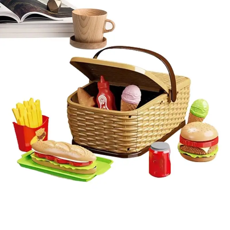 

Cutting Play Food Toy For Kid Kitchen Pretend Fruit & Vegetables Gadgets Educational Toy Food Kit With Picnic Basket For Toddler