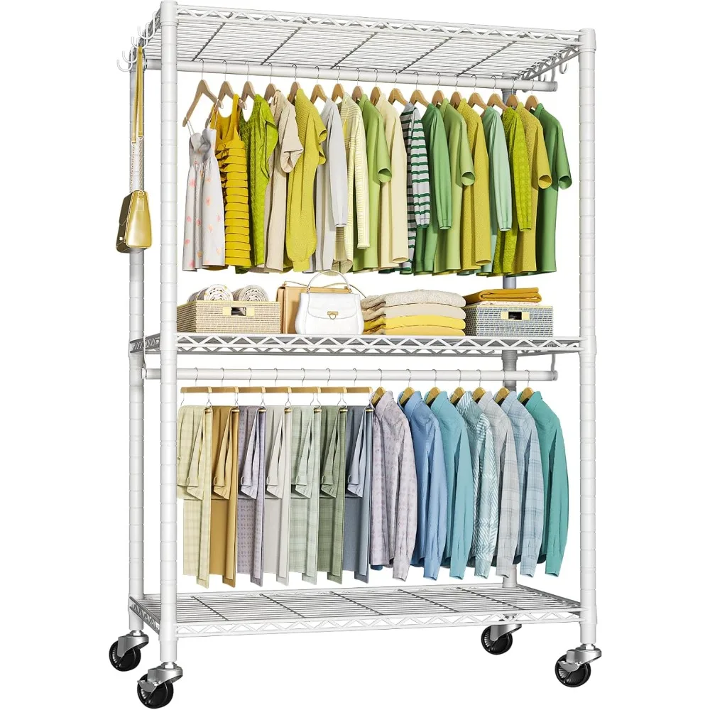 

P3 Plus Rolling Clothes Rack, Clothing Racks for Hanging Clothes, Heavy Duty Garment Rack with Wheels, Freestanding Portable Clo