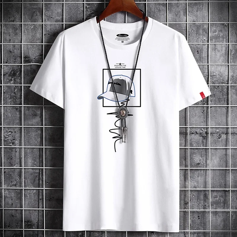 2024 Summer T Shirt for Men Clothing O-Neck Fashion Y2k Vintage Cotton Print Tshirts Oversized Harajuku Short sleeve tee Man top