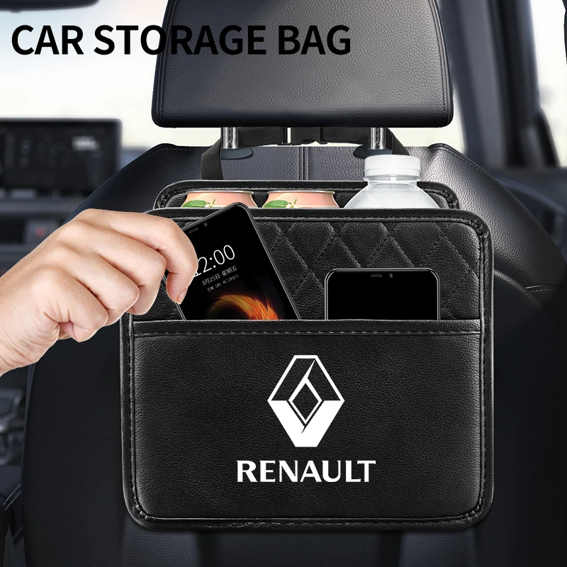 PU Leather Car Seat Back Bag Universal Auto Seat Storage Box For Renault Koleos Duster Megane 2 Logan Clio Auto Accessories