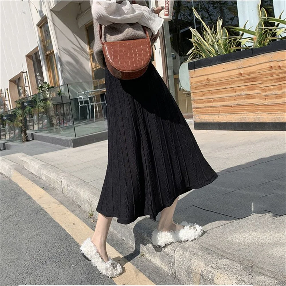 Gonna invernale lavorata a maglia da donna Autunno Inverno Abito lungo a vita alta Gonna a trapezio Gonne da donna Gonne tutte abbinate XT1483