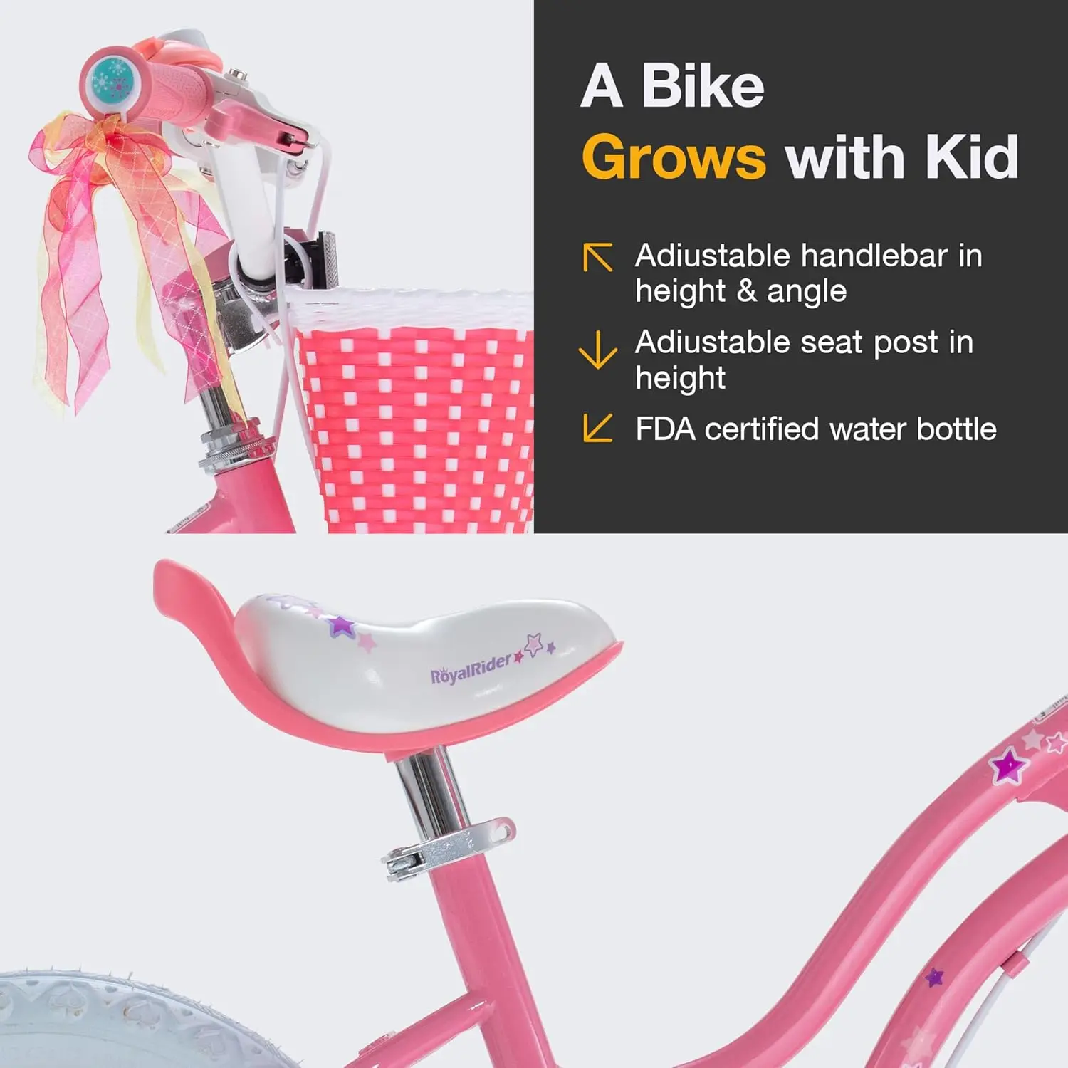 Bicicleta de Aprendizagem Fácil para Meninas, EZ Bike, Treinamento Stargirl, Equilíbrio Livre para Pedal, Rosa Rosa, 18 Polegada, 2 em 1, Iniciante