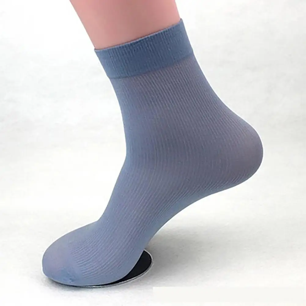 Men\'s Socks Summer Breathable Thin Ice Silk Socks Elastic Polyester Sweat Absorption Solid Color Mid-tube Business Stockings