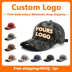 Custom Logo Embroidery Camouflage Hat for Men and Women Baseball Hats Wholesale Design Print Outdoor Sport Travel Sunscreen Hat