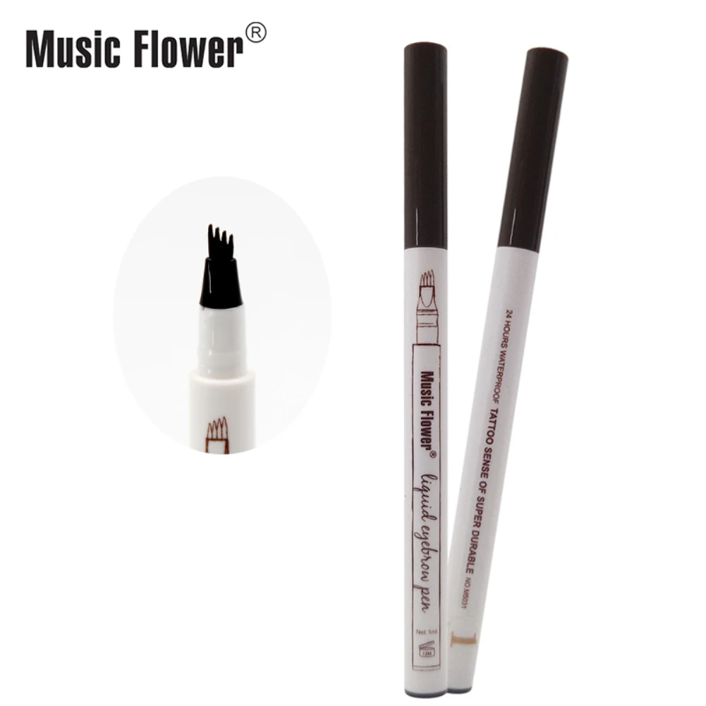 Musik Blume 4 Farben Microb lading Augenbrauen Tattoo Stift Tönung natürliche langlebige wasserdichte braune Gabel Spitze Augenbrauen stift