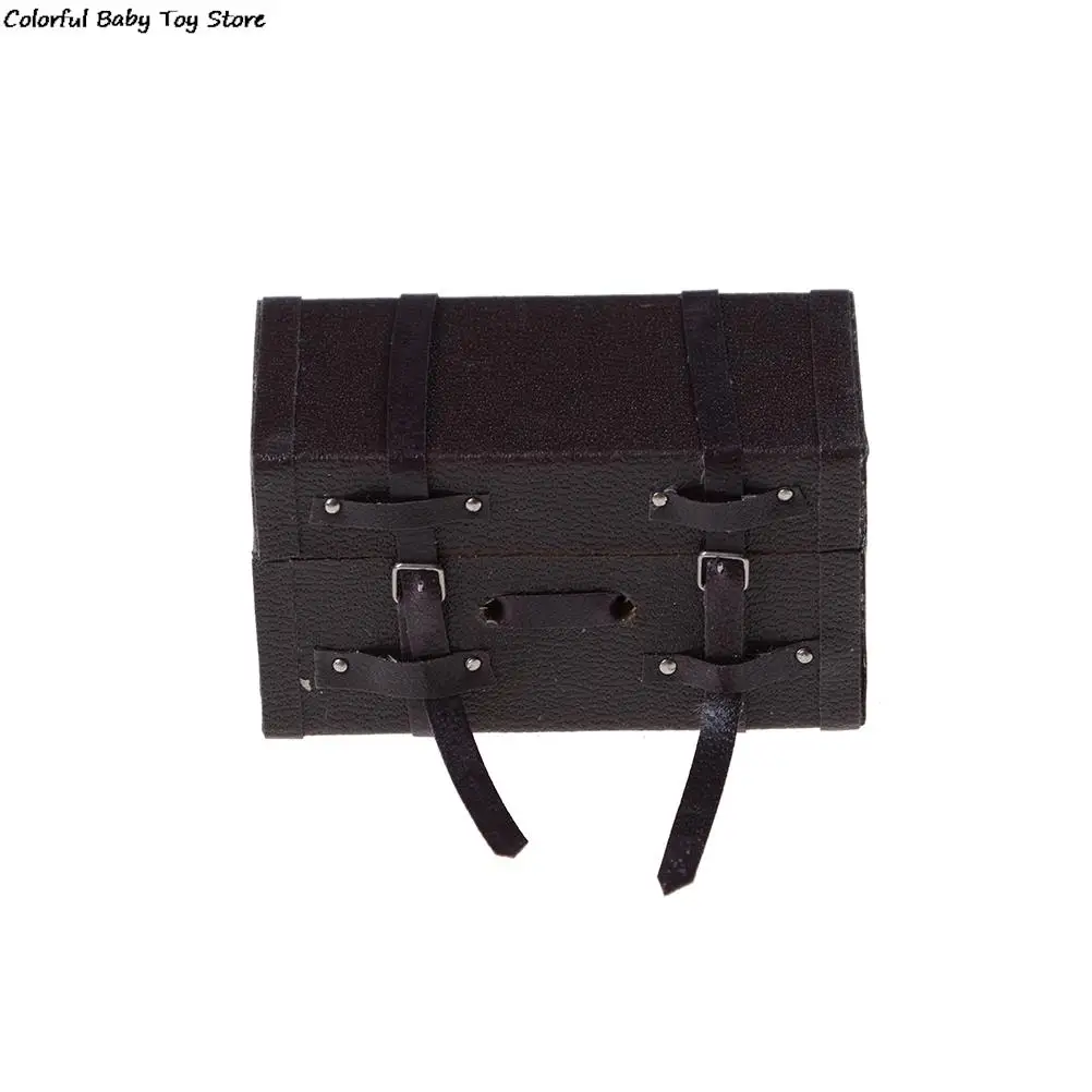 1pcs 1/12 Dollhouse Miniature Vintage Leather Wood Suitcase Mini Doll Luggage Box Pretend Play Furniture Toys Accessory