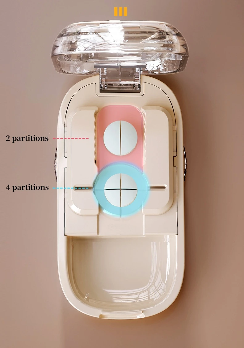 Adjustable Pill Cutter Splitter for Multiple Pills At A Time 1/2 1/4 Pill Cutter with Hidden Sharp Blade Dustproof Tablet Cutter