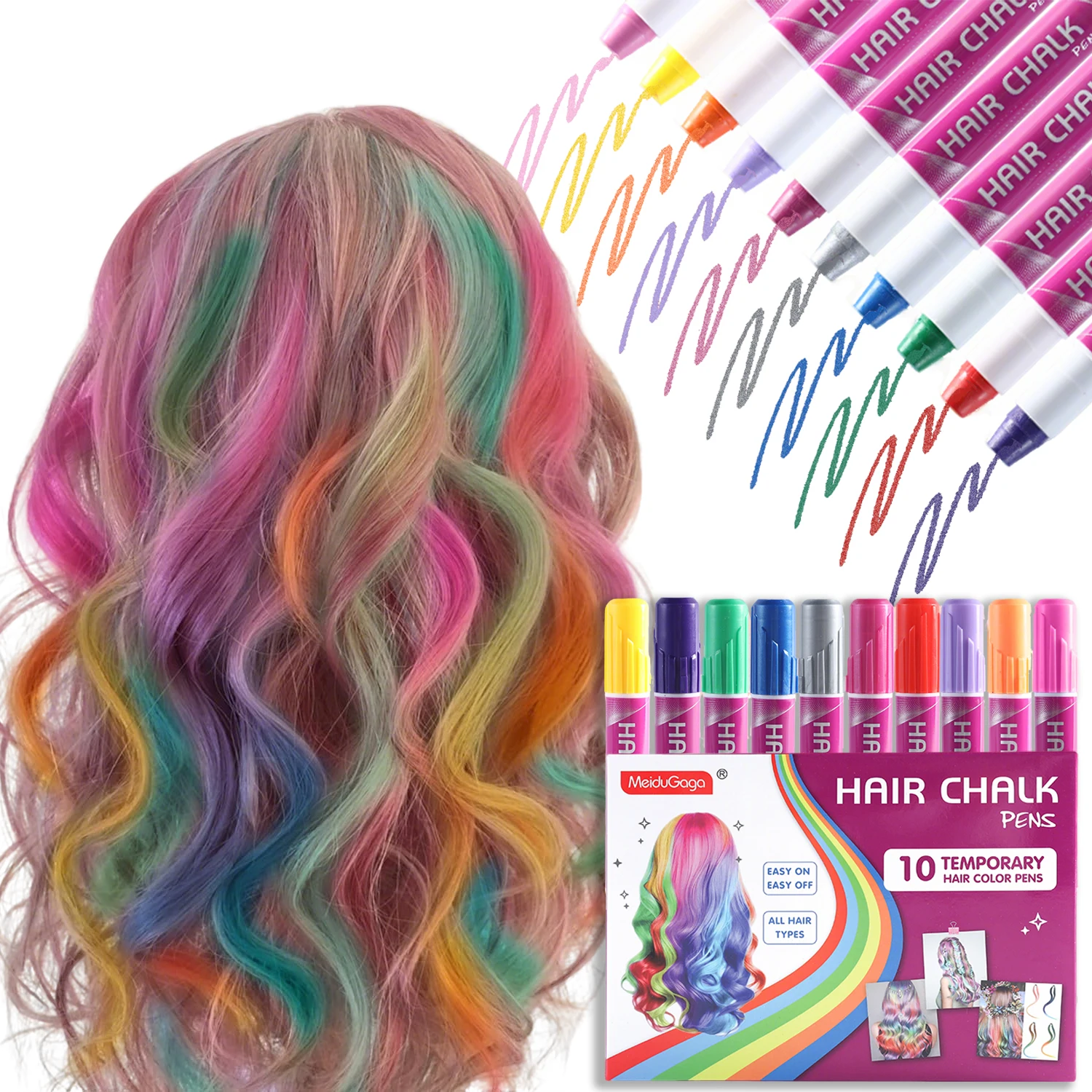 

A Set of 10 Colorfulful Dyeing Sticks, Disposable Hair Dye, Temporary and Easy to Clean, Suitable for Daily Parties and Role-Playing Music Festivals and Other Occasions
