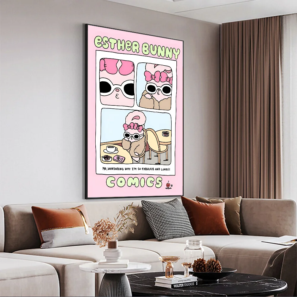 Poster Anime Esther Bunny poster Retro seni dinding berkualitas HD lengket untuk dekorasi ruangan Kawaii rumah