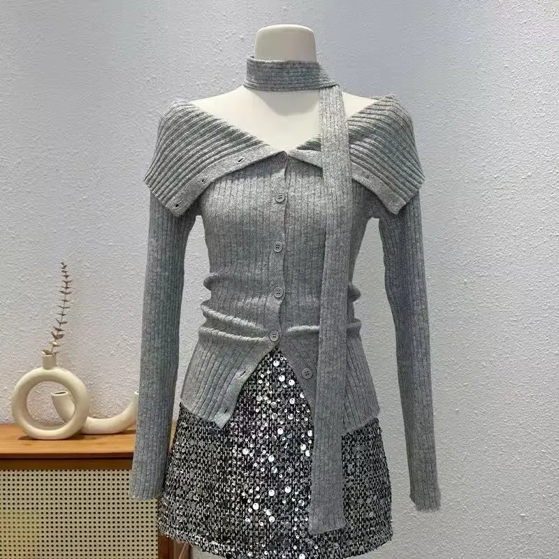 Y2K Maglioni coreani Colletto rovesciato Casual Donna Manica lunga Maglioni lavorati a maglia Y2K Sottocultura vintage Punk Ragazza Abbigliamento donna