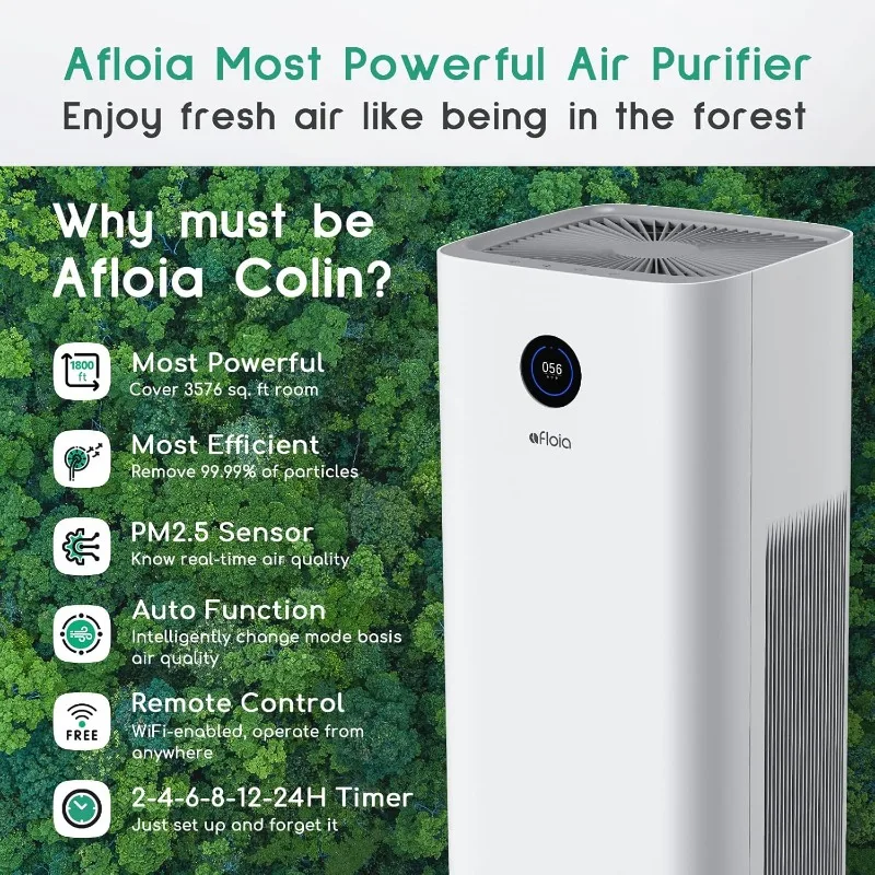 Aquoia-Purificateurs d'air intelligents pour la maison, les grandes pièces, jusqu'à 3576 m², fédération, filtre à air automatique, WiFi, télécommande Alexa