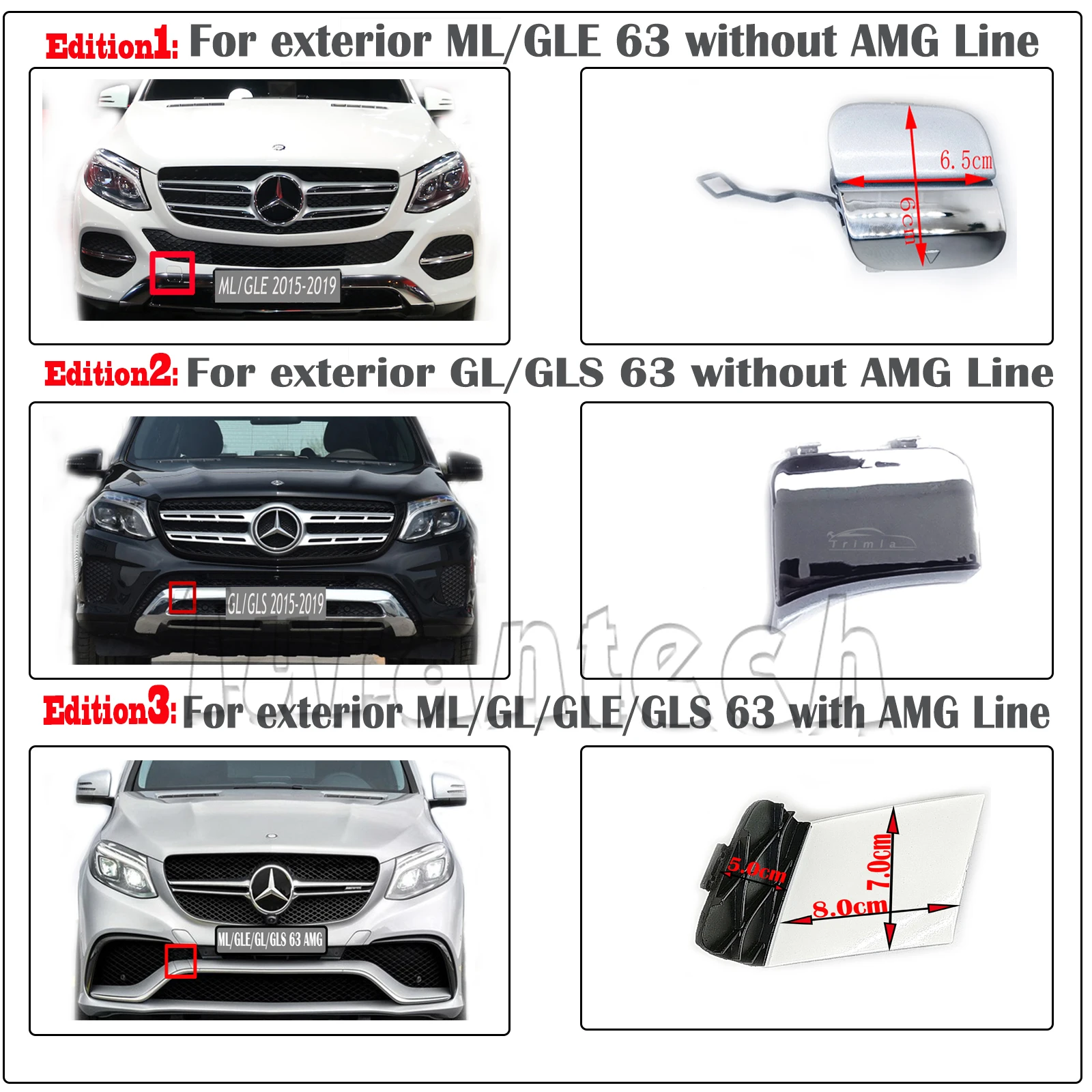 Front Tow Cover For 15-19 Mercedes Benz W166 X166 ML63 GL63 GLE63 GLS63 AMG SUV Bumper Hook Eye Towing Cap