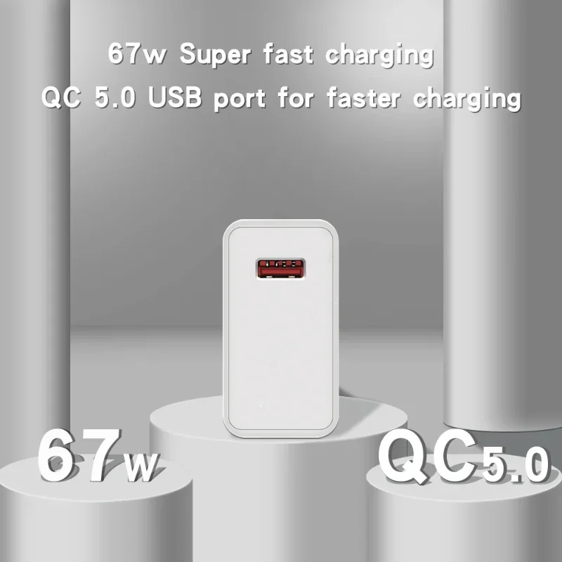 67 W GaN Charger USB Fast Charging Adapter EU/US/UK Standard Charge Head Mobile Phone 10A Type C Cable for Xiaomi Power Adapters