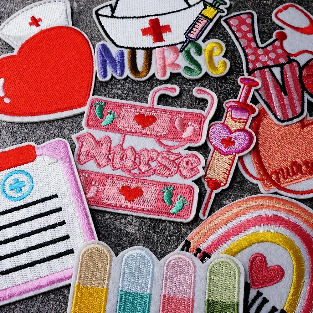 9Pcs/Lot Rainbow Nurse Love Iron on Patches for Clothing Embroidery Applique Ironing Clothing Sewing Supplies Decorative Badges