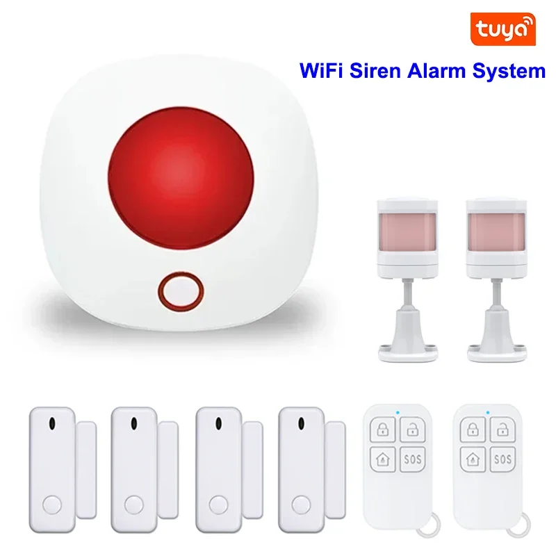 Smart TUYA WIFI Safety Protection Siren 110dB Strobe Light Sensor Home Alarm Security System 433mhz Door Sensor Remote Control