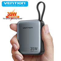 Vention 35W Mini Power Bank 10000mAh Fast Charging Portable Charger Powerbanks Built-in USB-C Cable for iPhone 16 Pro Max Huawei