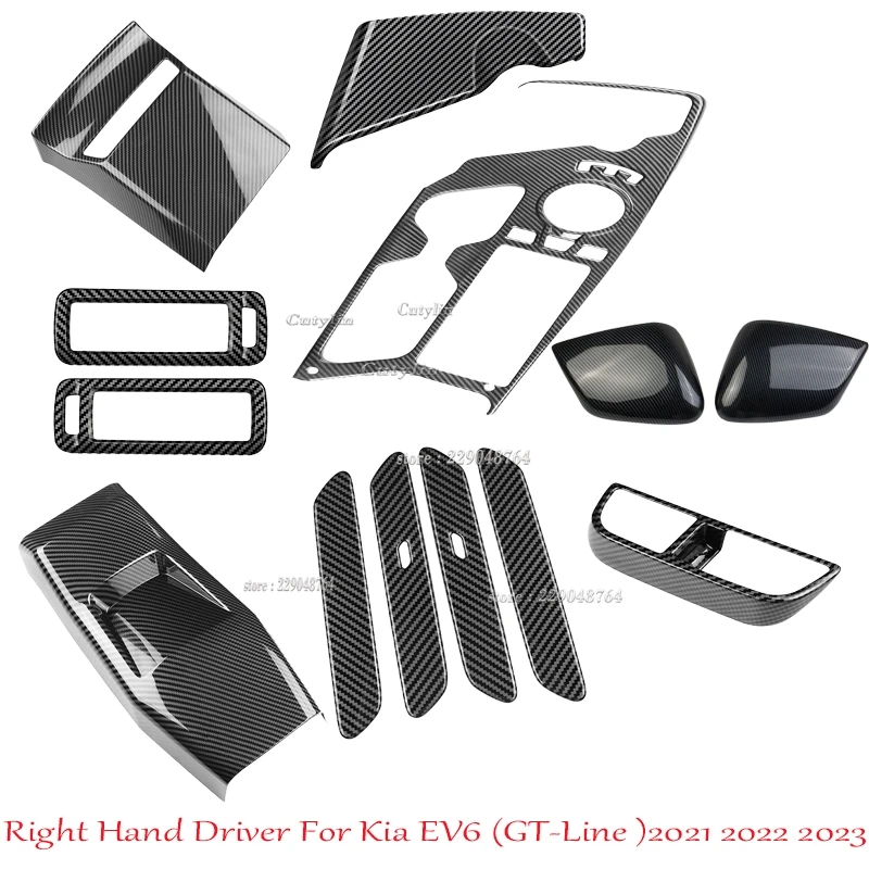 RHD for KIA EV6 GT Line 2021 2022 2023 Carbon Fiber Center Console Gear Shift Trim Water Cup Holder Decoration Cover Accessories