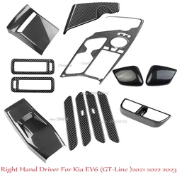 RHD for KIA EV6 GT Line 2021 2022 2023 Carbon Fiber Center Console Gear Shift Trim Water Cup Holder Decoration Cover Accessories