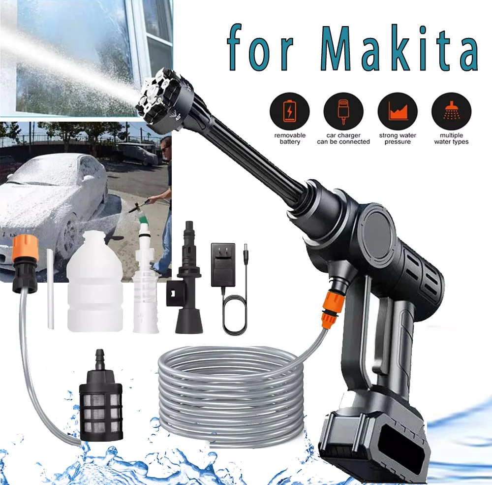 

200Bar 6 IN 1 Brushless High Pressure Washer Cordless Rechargeable Foam Generator Household Garden Tools For Makita 18V Battery