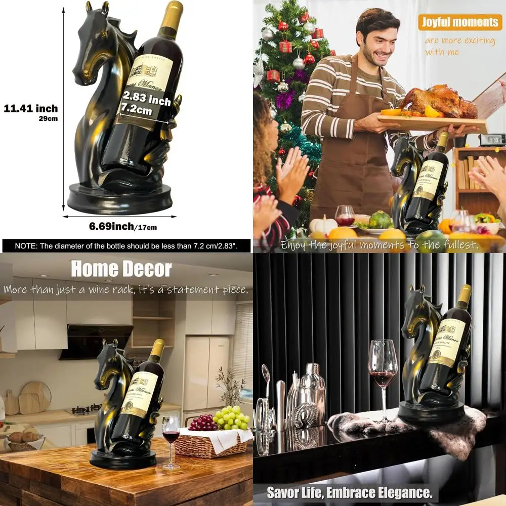 

Tabletop Horse Statue Wine Rack - Black Decorative Storage Organizer for Home Kitchen Wine Cellar