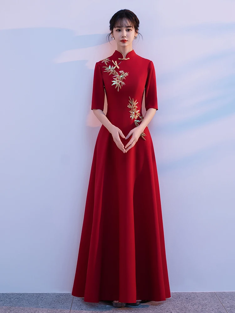 

Ele Long Women's Dr Chorus Performance Costume up Cetition Outfit Slimming Red Song Performance Gown by ngjia Ni