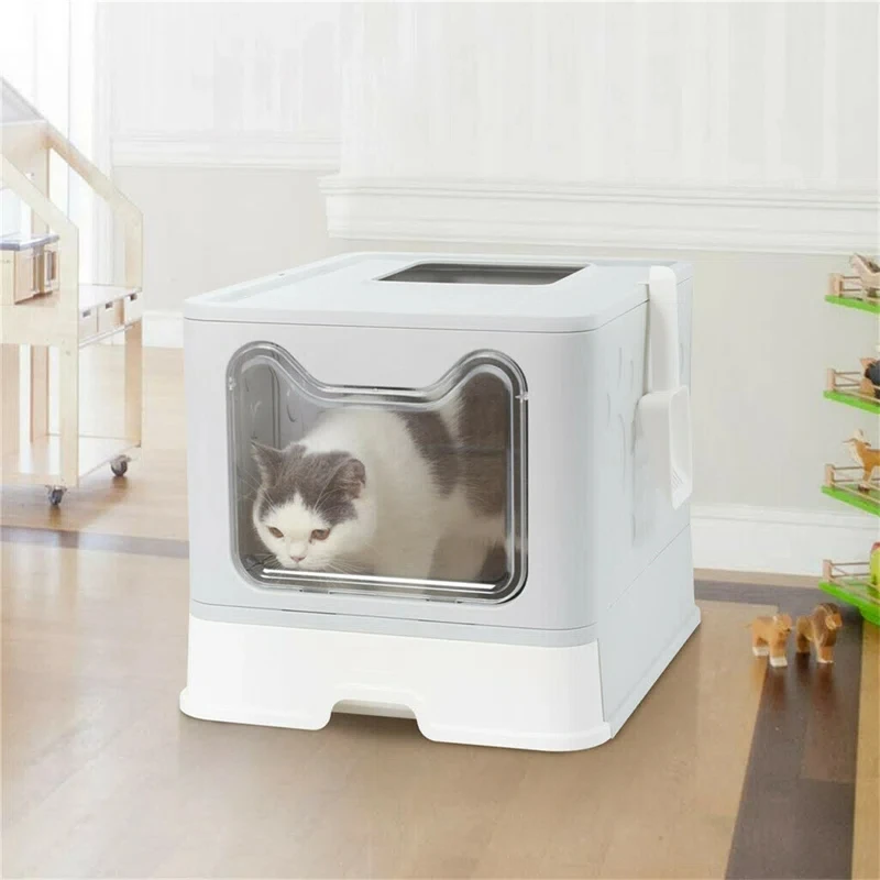 2026 New Large Fully Enclosed Cat Litter Box Premium PP Shell Front Flip Cover Design Easy Clean Household Cat Toilet