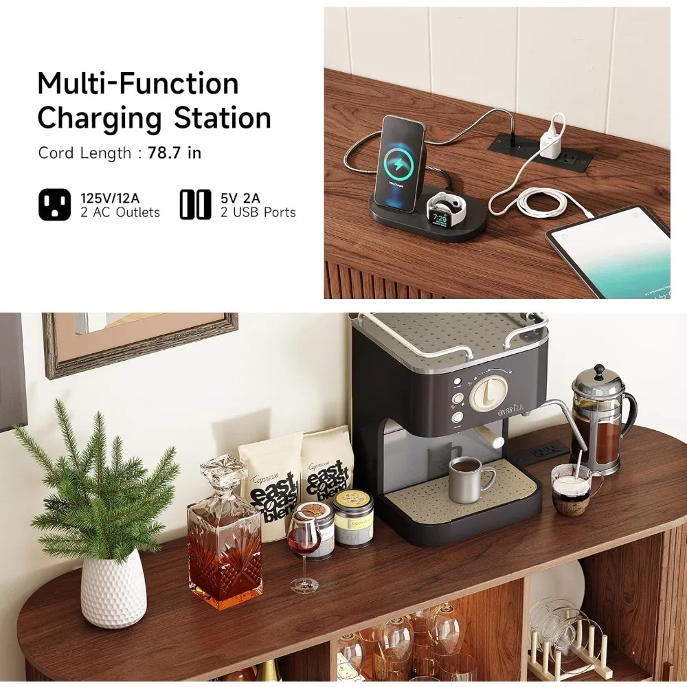 Weinbarschrank mit LED-Licht, moderne Likör-Whisky-Kaffeestation mit Weinregal und Glashalter, Bauernhaus-Buffet-Sideboard