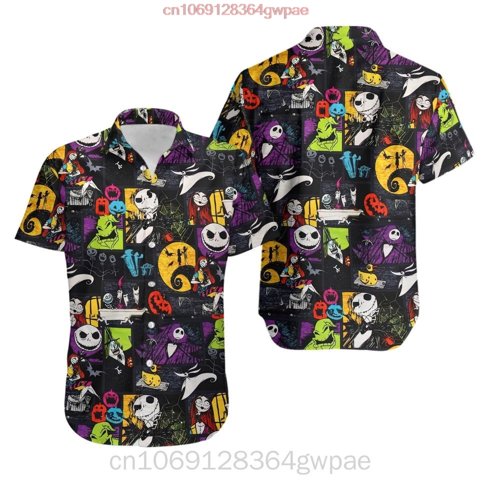 El pesadilla antes de Navidad Jack Skellington Halloween camisas hawaianas hombres mujeres camisa con botones Disney moda playa camisa