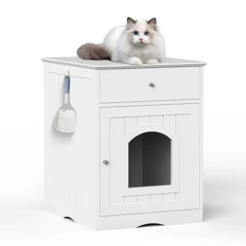 

Cat litter box shell pet cage hidden furniture cat furniture wooden pet crate lockable side table with wooden open shelf