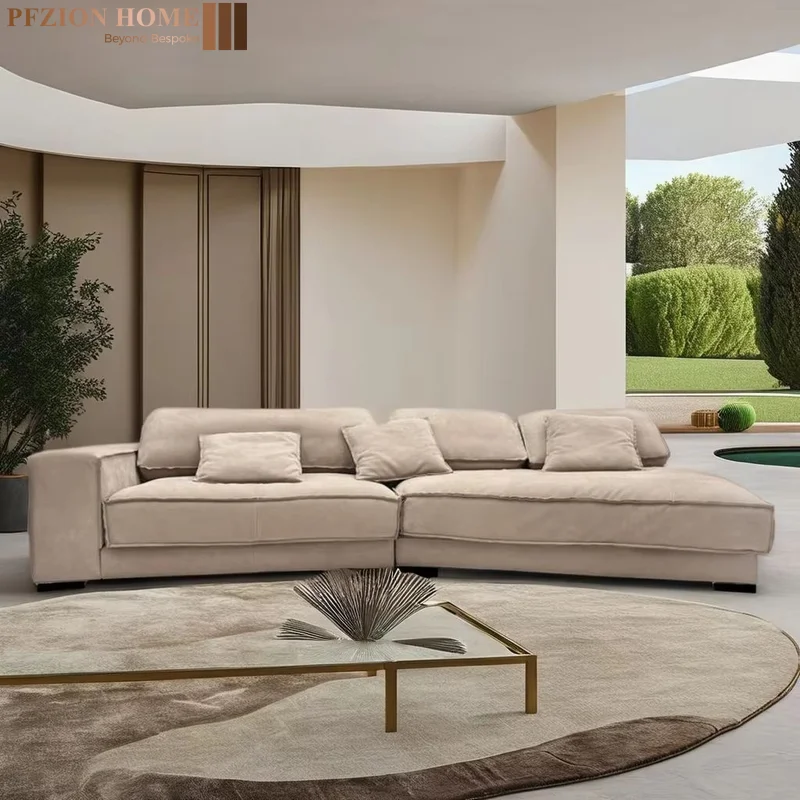 Italian Shaped Modular Minimalist Frosted Fabric Modern Chesterfield Sofa Set Extendable Revolving Corner Apartment Basement
