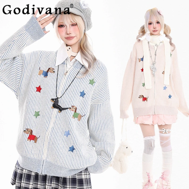 

Новый зимний свитер с героями мультфильмов для женщин, повседневный свободный утягивающий кардиган на молнии, пальто, женский милый свитер в японском стиле, пальто