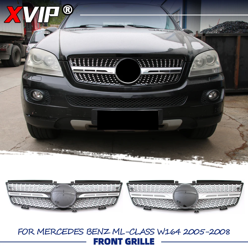 

XVIP Chrome Black Diamonds Style Racing Grille Silver Upper Grille For Mercedes Benz ML-Class W164 05-08 ML320 ML350 ML500 ML550