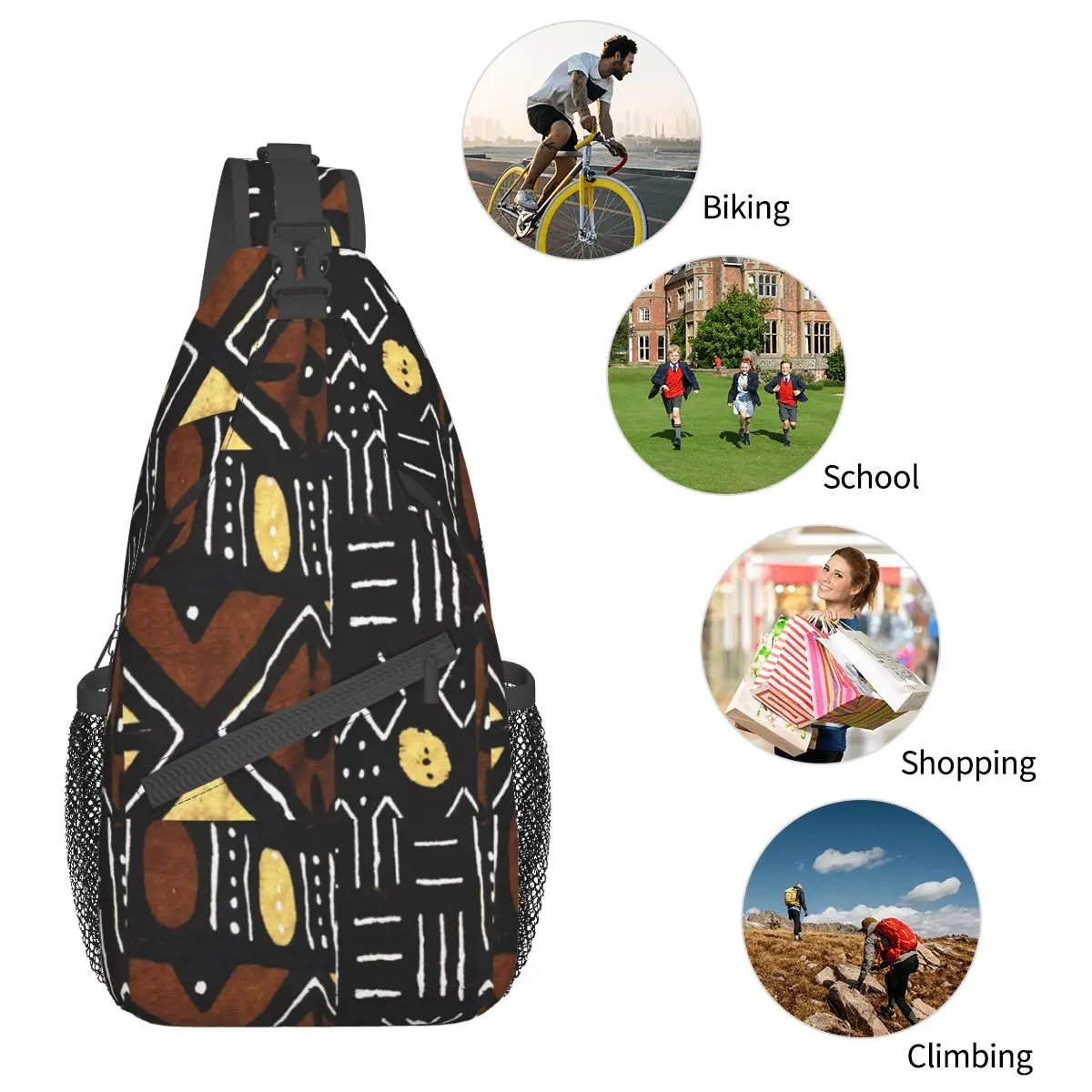 Bolso pequeño de tela de barro africano contemporáneo para hombres y mujeres, bandolera de pecho, mochila de hombro, mochila de viaje de senderismo, mochila de día