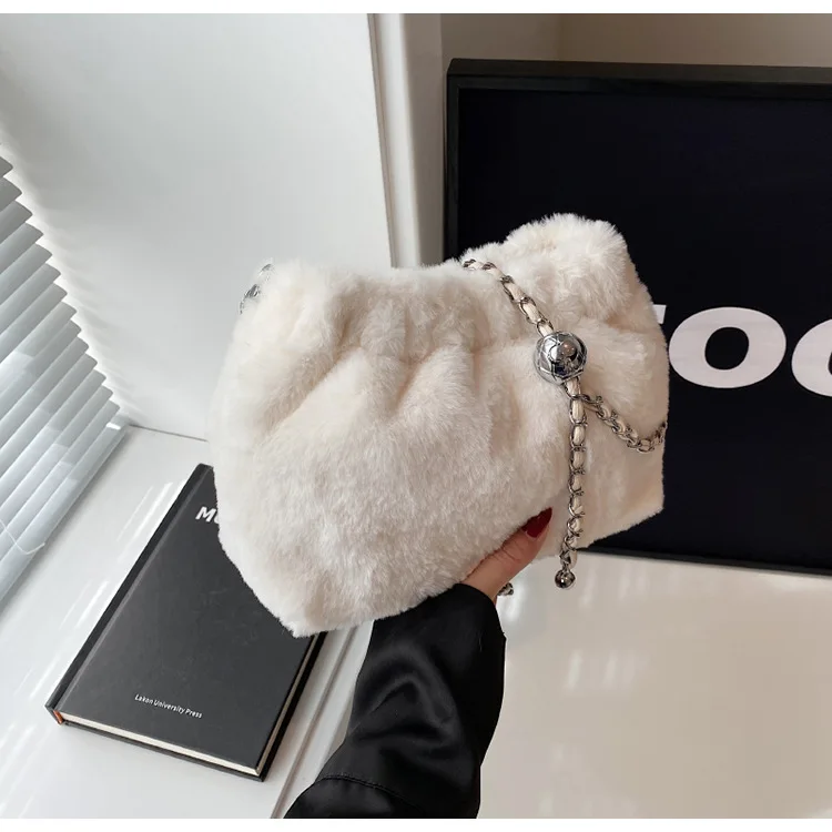 

2025 Minimalist Plush Bucket Bag for Women Drawstring Shoulder Purse Fall Winter Fashion Tote Niche Elegant Style