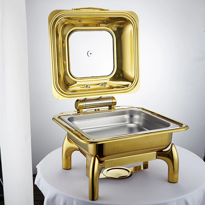 Gold Chaffing Dishes Glass Top Royal Food Warmer Commercial Buffet chaffing dish luxury for Hotel