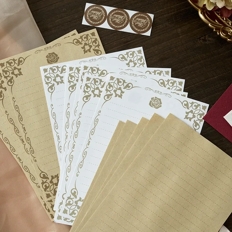 European Court Style Retro Linen Envelope Letter Paper Wax Fire Seal Set for Love Letter Festival Wedding Invitation Kraft Paper