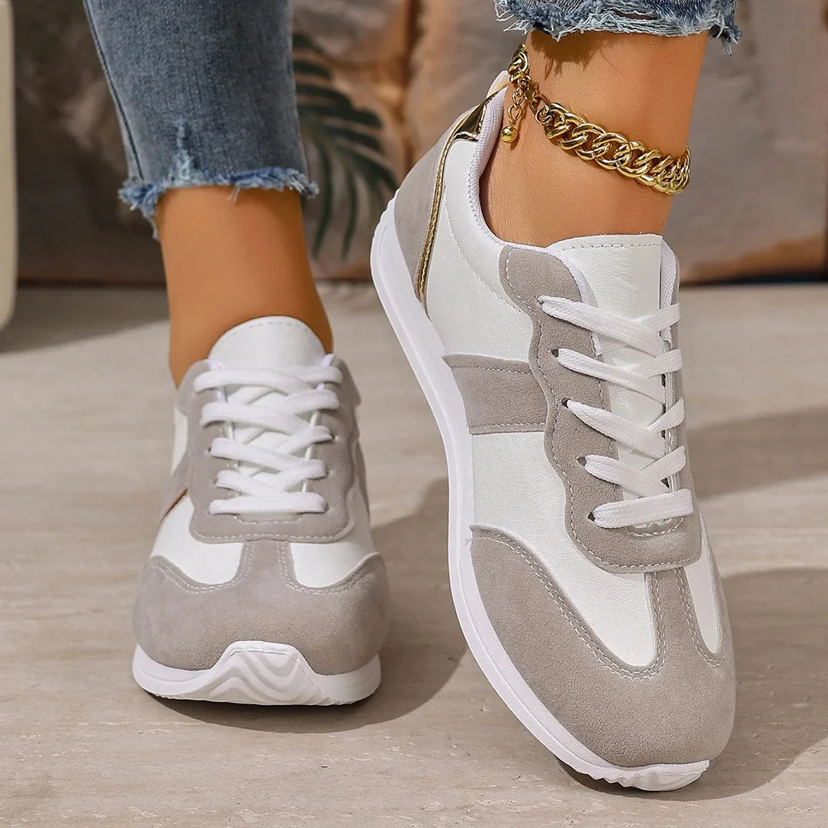 Casual Low-Top Women's Running Shoes Flat Bottom Sporty Large Size Shoes Spring Autumn New Style Breathable Mesh Inner