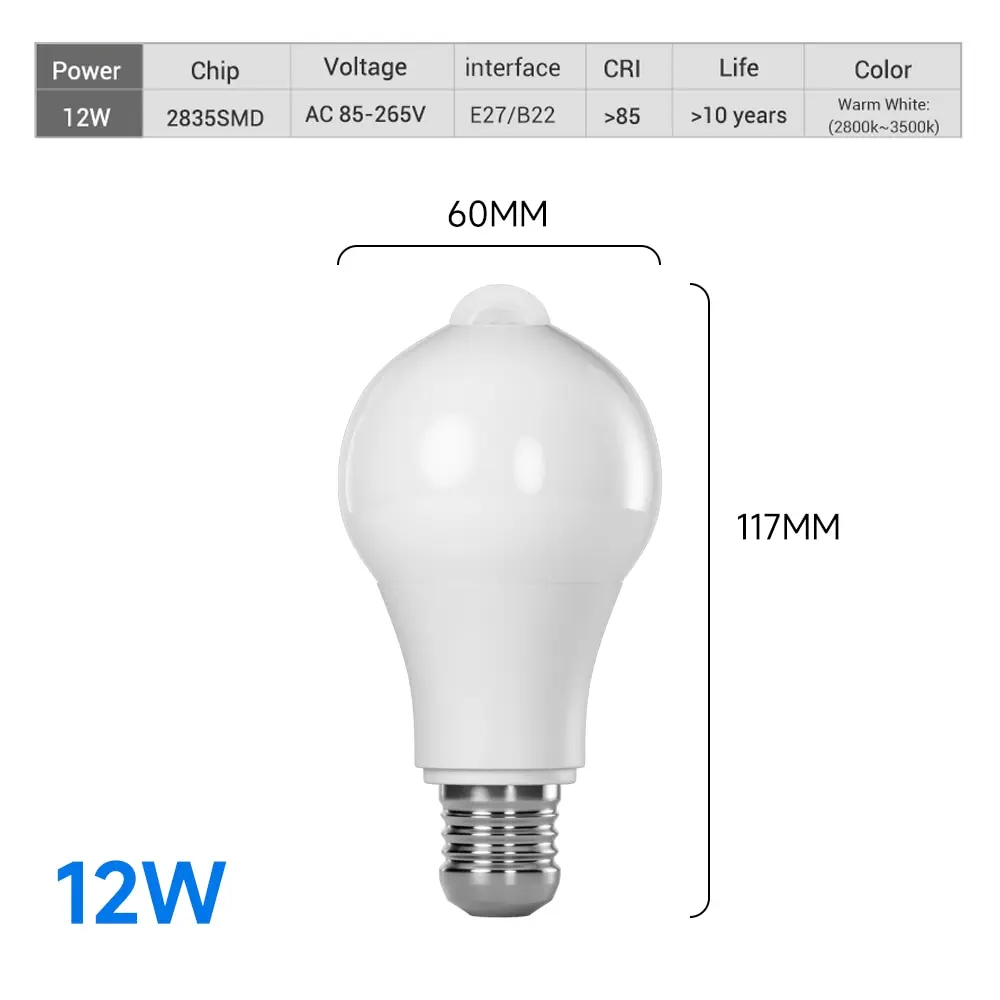 LED PIR Motion Sensor Light Bulb E27 Inteligent Human Infrared Induction White Warm Light Automatic Switch Light Bulb