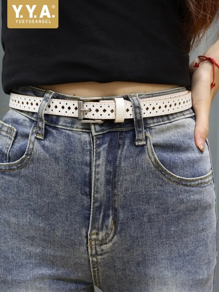 ファッション仕事用レディース牛革ベルトピンバックル中空アクセサリーカジュアルウエストバンドストラップパンツ用韓国レトロスタイルベルト女性用