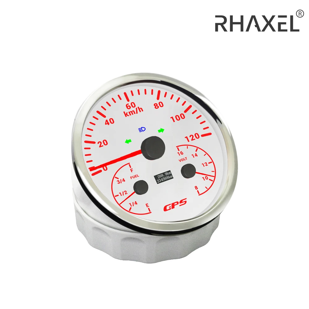 RHAXEL 110mm 3in1 Gauge Speedometer GPS 120 200 KM/H MPH Odometer Fuel Level Gauge Voltmeter 12V for Car RV Boat with Backlight